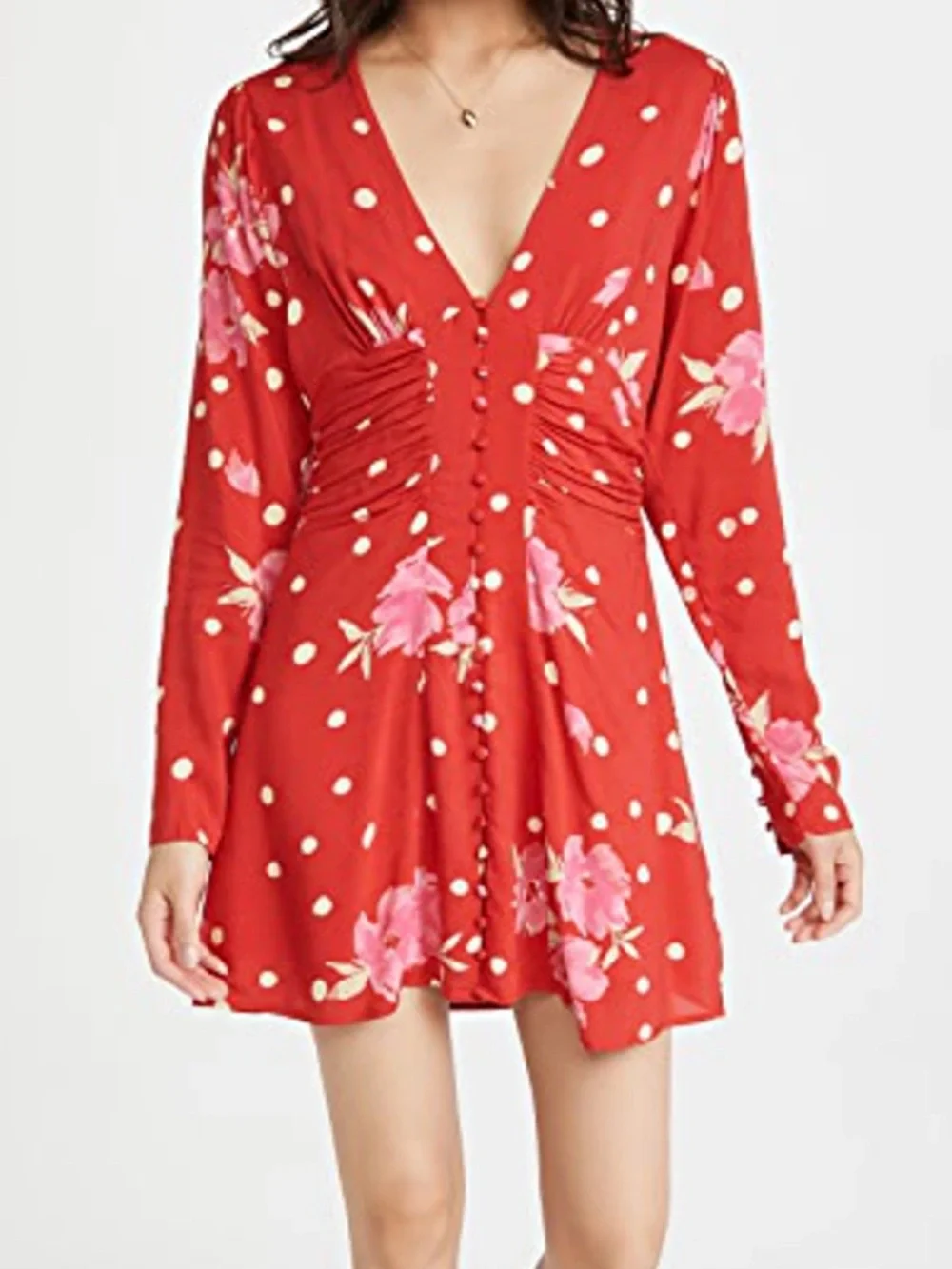 Free People Date Night Mini Dress In Floral Spot Print-red NWT